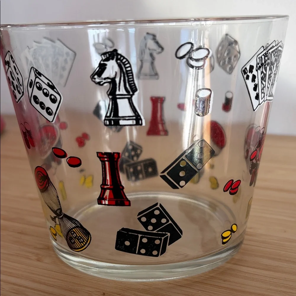 Vintage Casino Gambling Hazel Atlas Ice Bucket MCM 1950's + Vegas Shot Glass